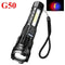 High Power White Laser LED Flashlight Built-In Battery USB Rechargeable Strong Light Tactical Torch Outdoor Camping Hiking Lamp